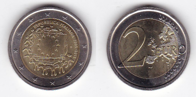 Italy 2 euro 2015 EU Flag.png